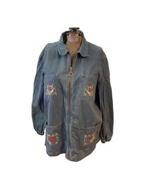 Embroidered Denim Jacket Small - Zip Up